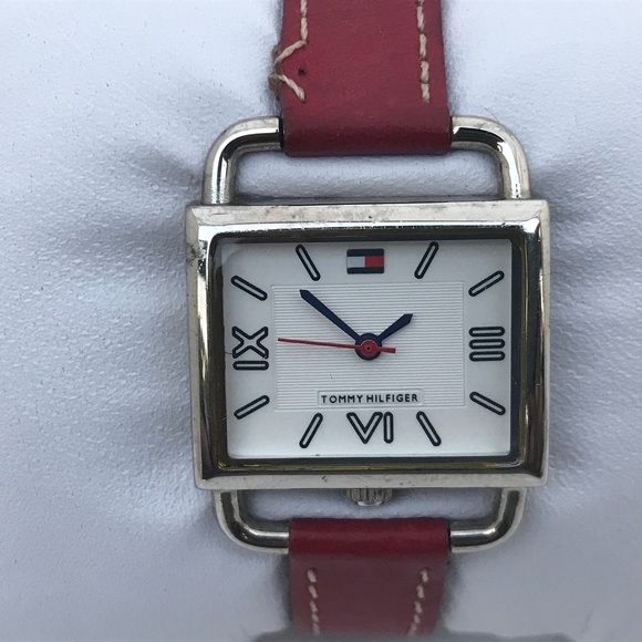 Tommy Hilfiger Women Watch Red Leather Band Silver - Picture 3 of 8